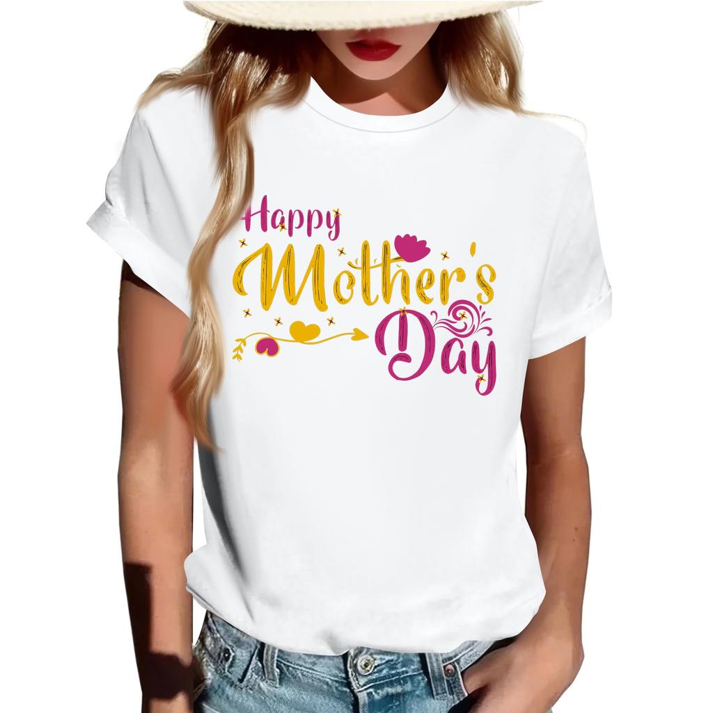 Взрослые Повседневные Ежедневные Круглый вырез с принтом Короткие рукава Футболка Топ с буквами