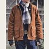 Men's Khaki Corduroy Jacket: Autumn/Winter, Lapel, Thick, Multi-Pocket, Solid Color.