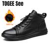 Genuine Leather Men's Casual Shoes Fashion High Top Sneakers Shoes Winter Wool Fur Warm Men Boots Outdoor Snow Non-Slip Footwear