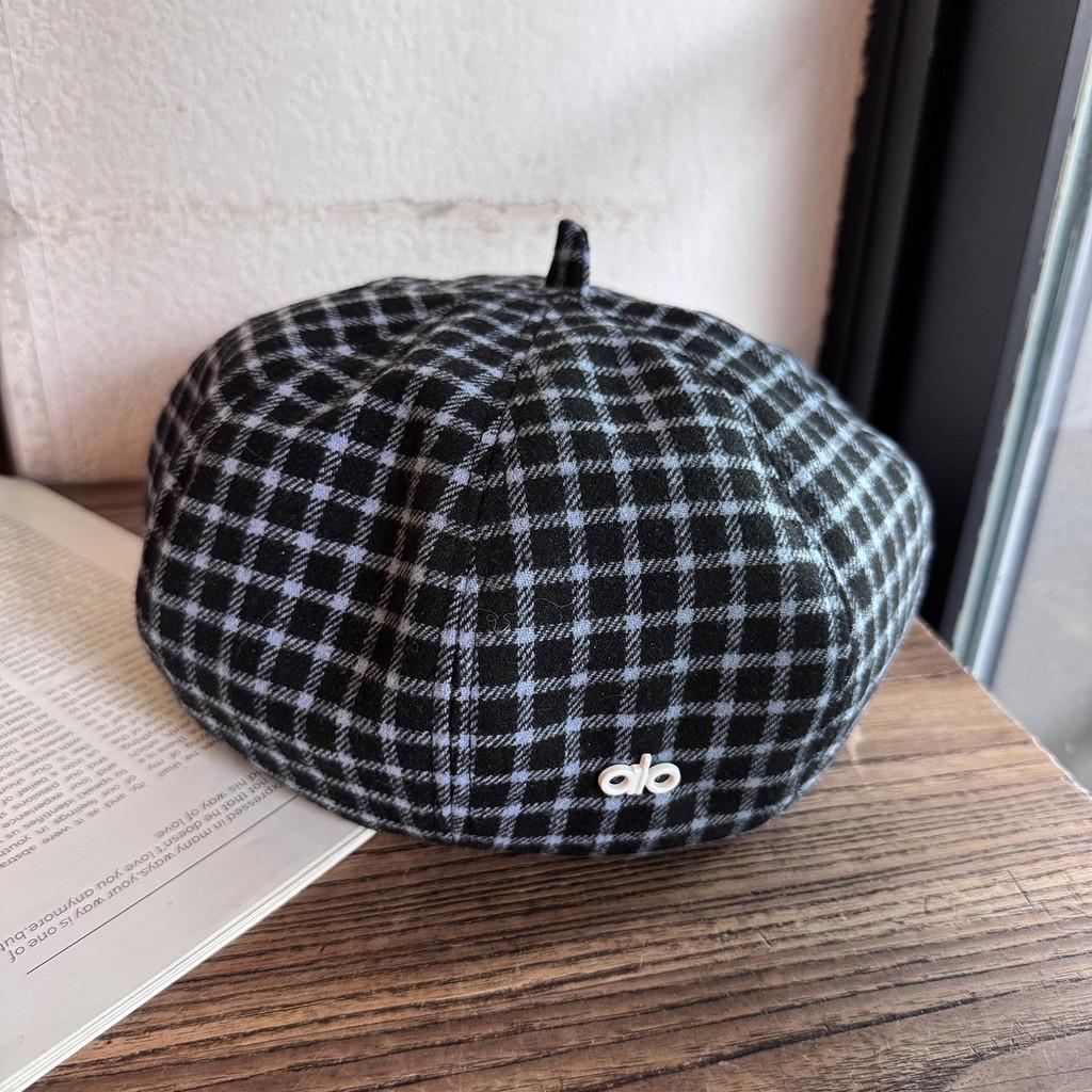 Color Clashing Grid Artistic Vintage Beret Hat Geometric Elements Spring Women