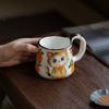 Милая керамическая кружка с кошкой, Винтажная расписная керамическая кружка, Ретро цветочная кофейная чашка, Ручная работа, Художественная чашка для чая для дома и офиса
