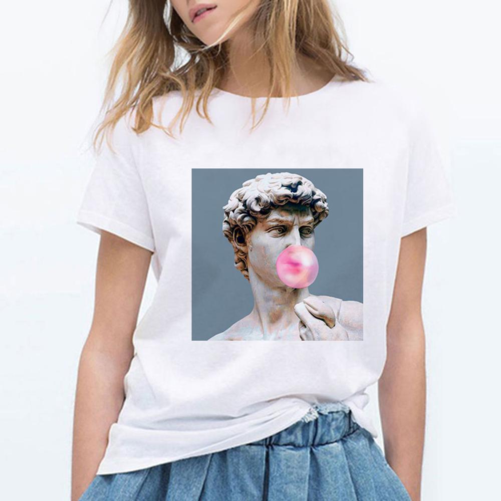 Women S Fashion Chewing Gum Michelangelo Statue T Shirt Harajuku Plus Size Graphic T Shirts.Png