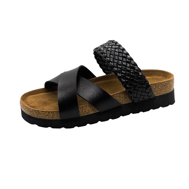Women's Slippers Summer New 2024 Woven Retro Cross Tie Slingback Flip Flops Casual Open Toe Platform Beach Non-slip Slides Mujer