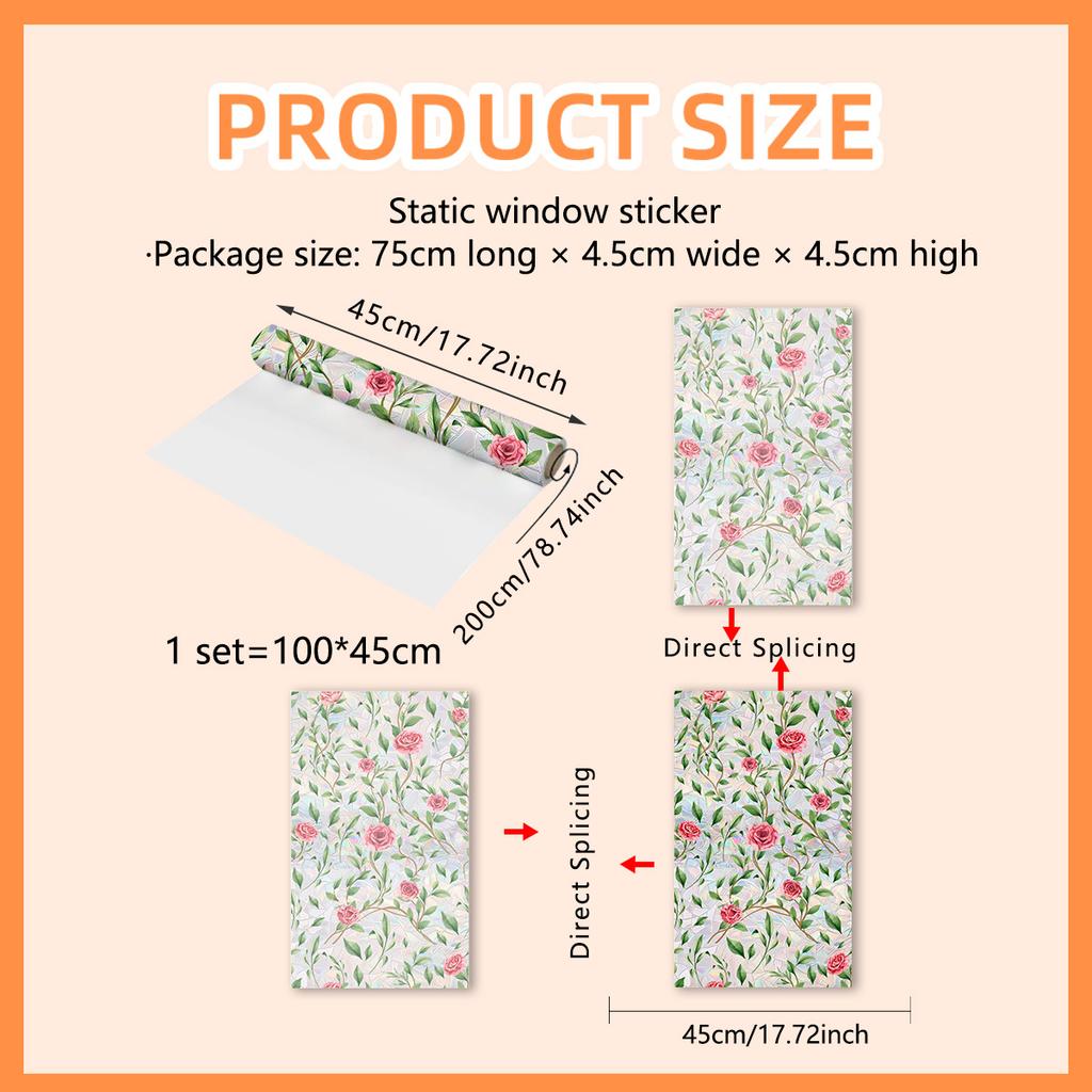 Xc9250 Зеленое растение Роза Лиана Красочный Солнечный свет Электростатическая наклейка Двусторонняя Визуальная Наклейка для декора окна и стекла