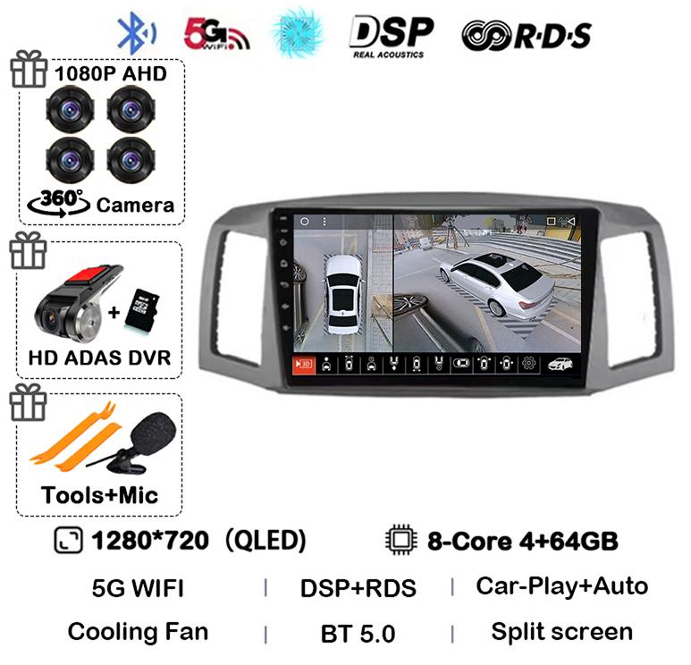 Android 14 Carplay Auto WIFI+4G для JEEP Grand Cherokee 2004 2005 2006 2007 Автомобильный радиоприемник Мультимедиа Видеоплеер GPS Стерео Аудио