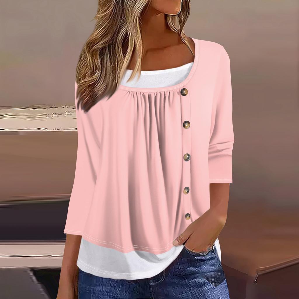 Женская футболка Футболка с принтом Рукав 3/4 Искусственные двойки Повседневные Выходные Мода Базовый Обычный Топ