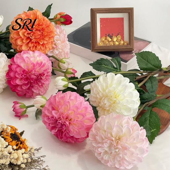 Realistic Petal Texture Flower Artificial Chrysanthemum Ball Flowers with 1 Head Bloom And Bud Fake Mums Long Lasting Hydrangea Bouquet for DIY Bridal