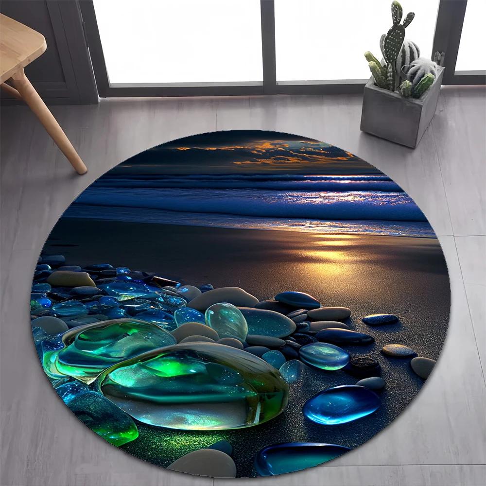 2025 New Style Colorful Rainbow Pebble Road Beach Stone Round Carpet Rug for Bedroom Living Room Decoration,pet Decor Floor Mat