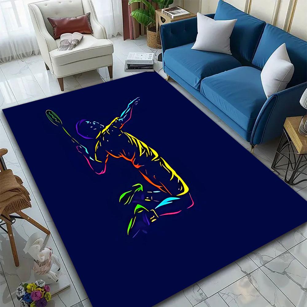 Colorful Badminton Player Illustration Patterned carpet, suitable as a non slip play mat for the living room and bedroom sofa