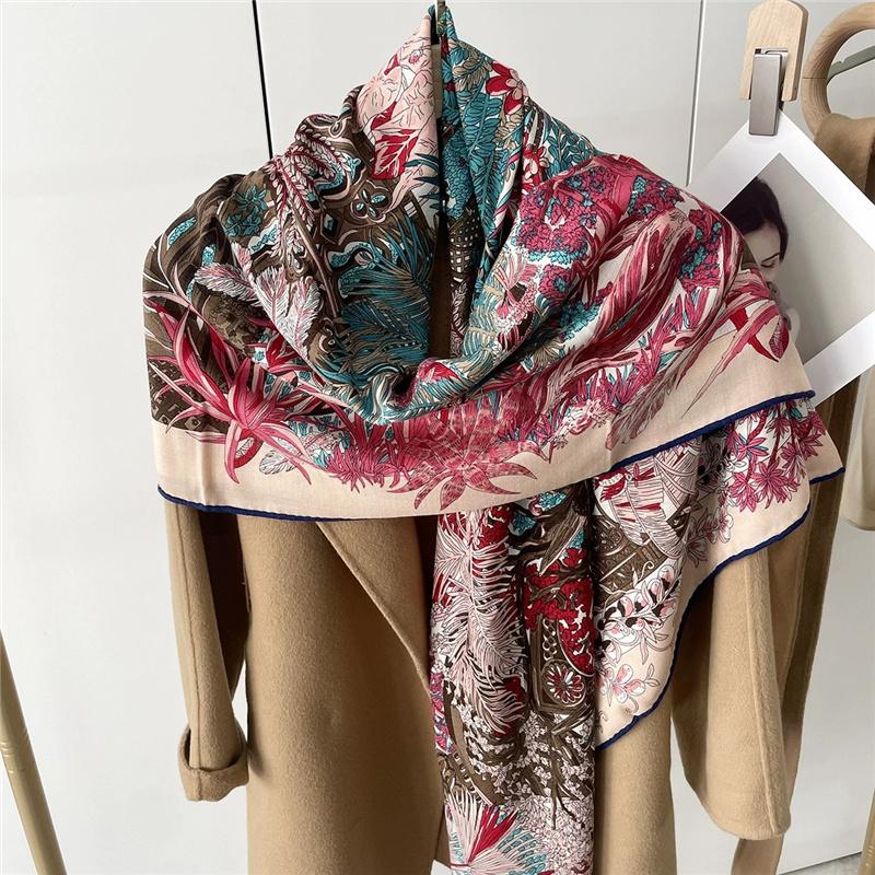 130*130cm 30% Silk +70% Wool Scarf Retro Vintage Luxurious Soft Shawl Large Warm Winter Wrap for Women