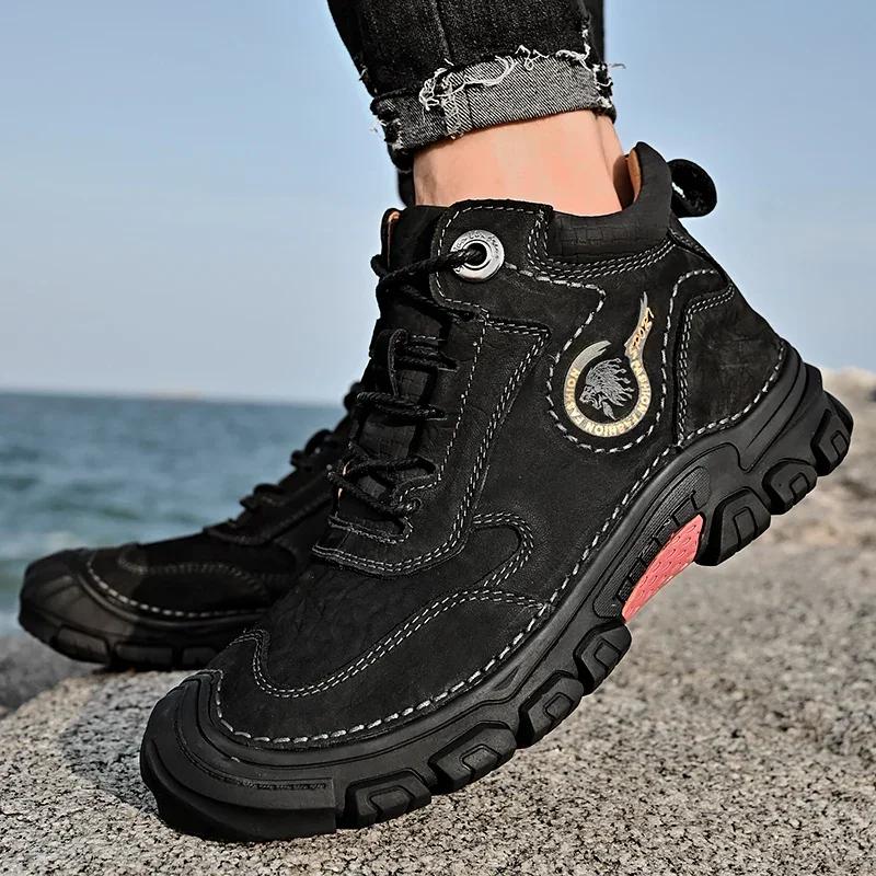 Модные зимние нескользящие ботинки, износостойкие альпинистские ботинки, плюшевые теплые ботинки из натуральной кожи для работы и ходьбы