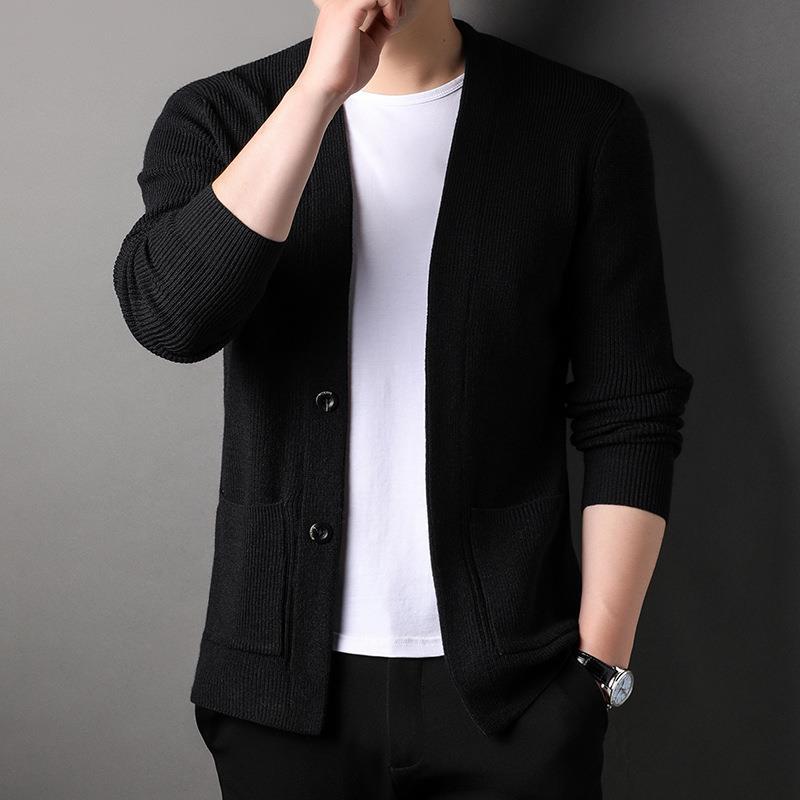 2025 Весна Осень Новый Вязаный Кардиган Мужской Корейский Версия Тренд Уличная Одежда Свитер Молодежь Среднего Возраста Простое Повседневное Пальто