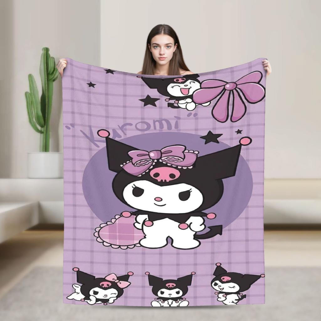 Фиолетовые пледы Kuromi Кавайный мультяшный шерстяной Потрясающие дышащие пледы для покрывала Осень/Зима