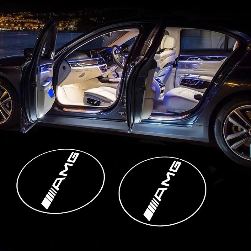 CQM1 2Pcs Car Door LED Welcome Projector Light For Mercedes Benz W212 W205 AMG W166 W176 W177 W213 W246 GLB GLC GLA GLE1 GLS Sticker