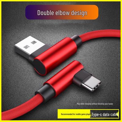Плетеный USB-C кабель с угловым разъемом для быстрой зарядки для телефонов Huawei, Samsung, Xiaomi, OPPO