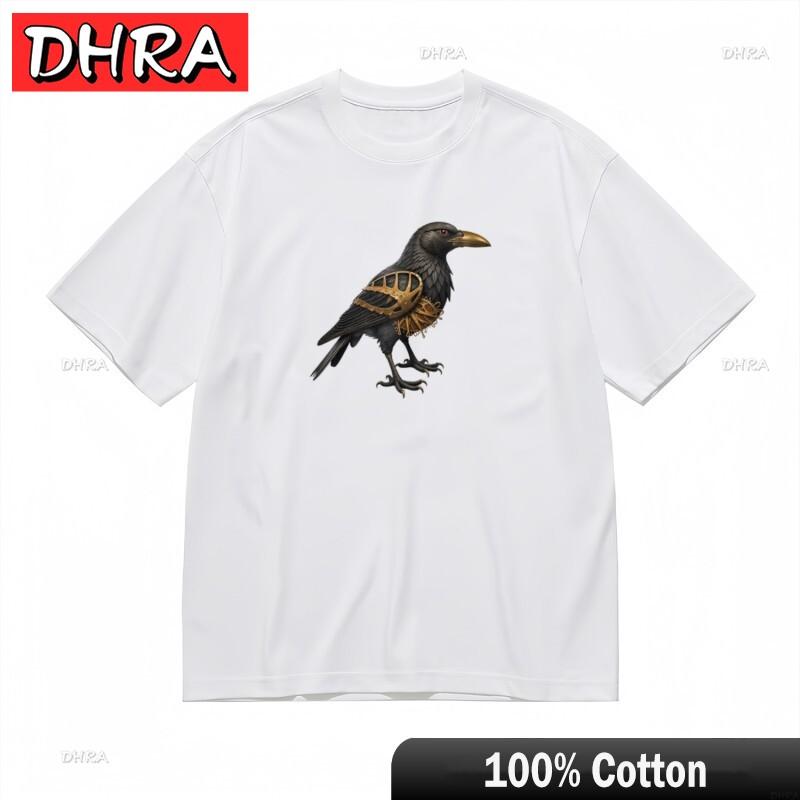 Unisexs Trend Breathable Classic TShirt Mechanical Gold Accent Crow Design Tee Unique Tops Tshirts for Weekend Style TShirt