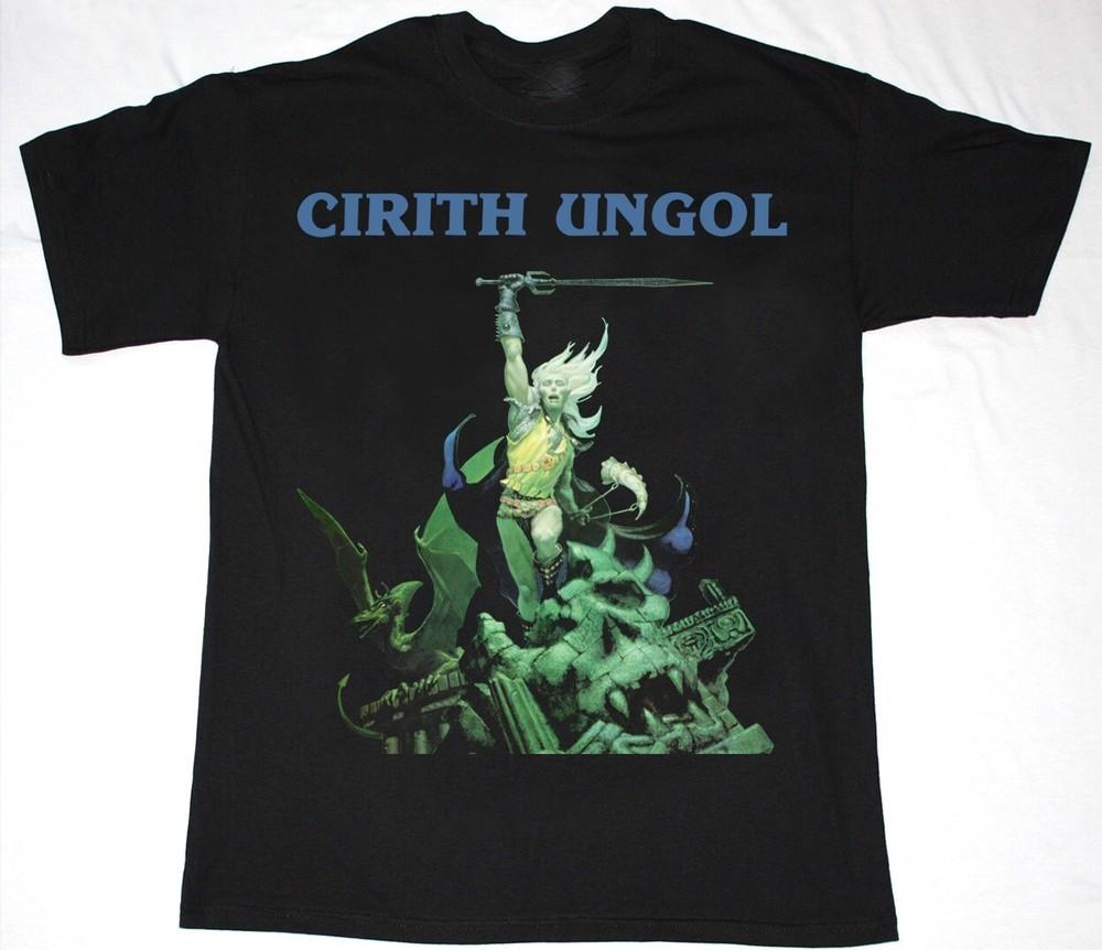 Винтаж CIRITH UNGOL FROST AND FIRE Плотный Хлопок Все Размеры Унисекс Черная Рубашка DI323 Унисекс Футболка