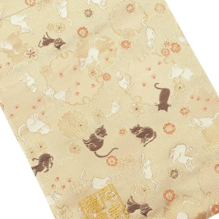 Senshishuin Nishijin Brocade Drawstring Bag Snowflake Cat Medium Size (Lined) Honey-Colored Design,