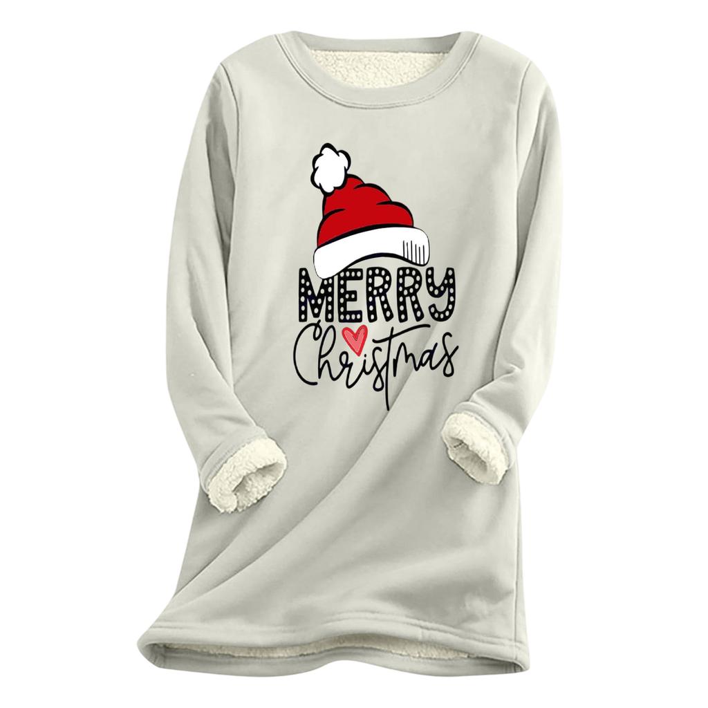 Women's Christmas Print Thick Plush Lambswool Warm Long Top