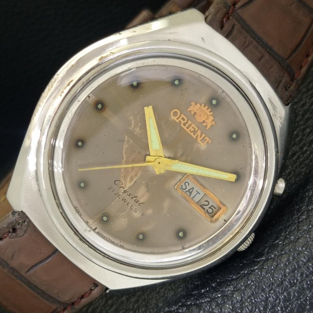 USED VINTAGE ORIENT CRYSTAL AUTOMATIC JAPAN MENS ORIGINAL DIAL WATCH A702253-5 R123-a702253