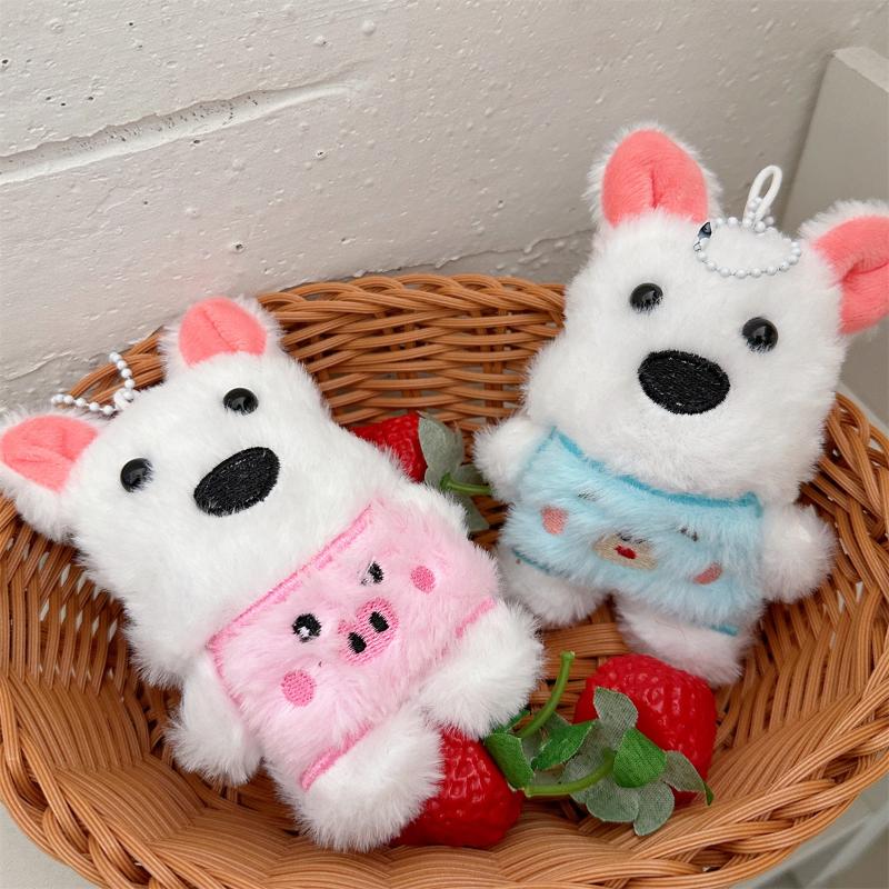 Cute Cartoon Plush Squeak Puppy Keychain Bag Pendant Charms Kawaii Animal Doll Pendant Accessories For Women Kids Gifts