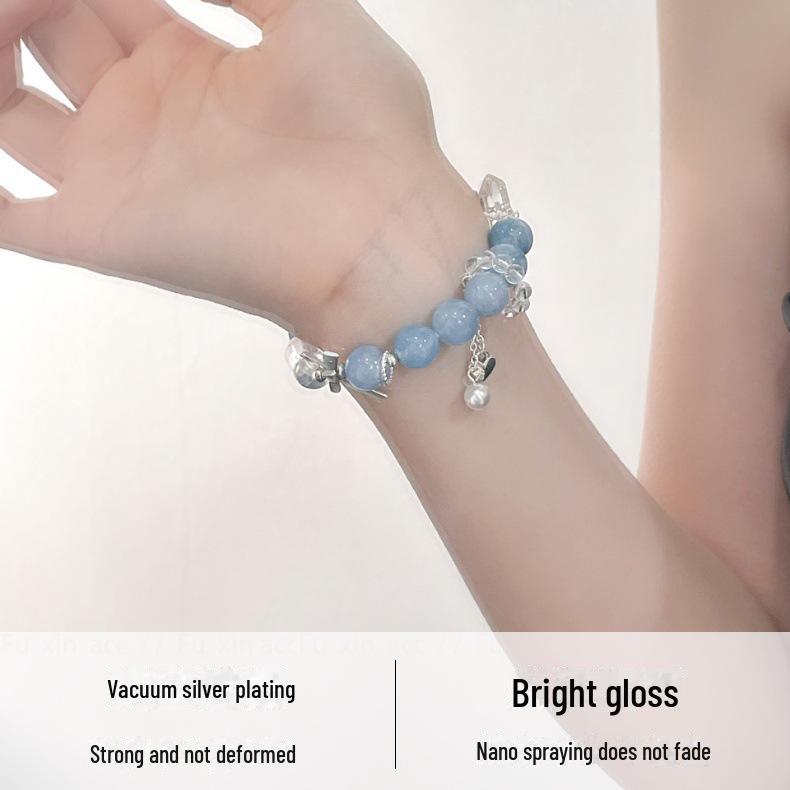 Браслет с кисточками из аквамаринового жемчуга и хрустальными бусинами - New Light Luxury & Literary Chinese Style