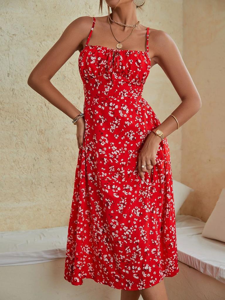 Женское платье с разрезом на подтяжках, лето 2025 г.