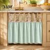 Farmhouse Kitchen Linen Decor Stove Skirt, Plaid Crochet Lace Oven Curtain, Adjustable Handle Cover Skirt Curtain with Ties for Cottage Rustic Cabinet