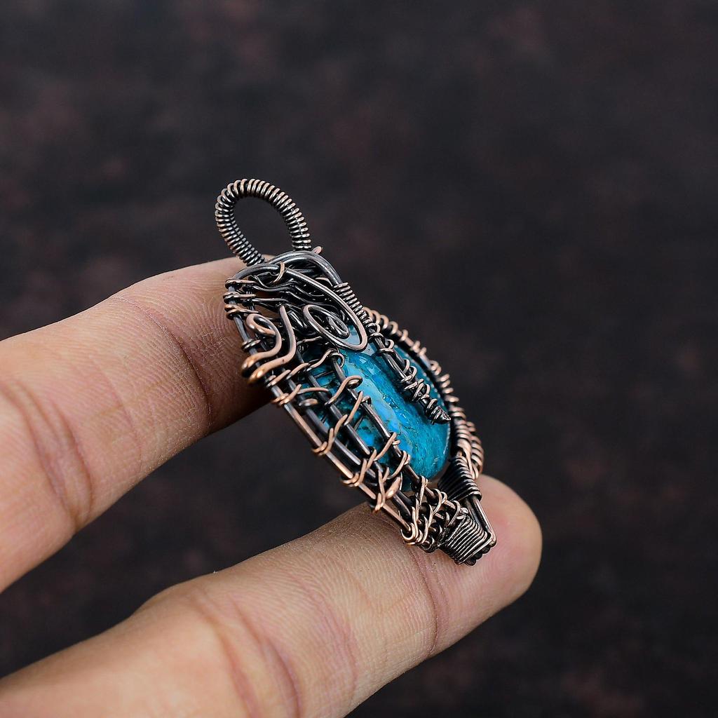 Подвеска из тибетской бирюзы, подвеска из медной проволоки, подвеска ручной работы, подвеска из драгоценных камней, подвеска из проволоки, ювелирное изделие из драгоценных камней, подарок для нее, медные украшения для женщин