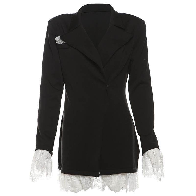 Autumn Women's Temperament Sexy Lace Patchwork Suit Collar Long-sleeved Dress