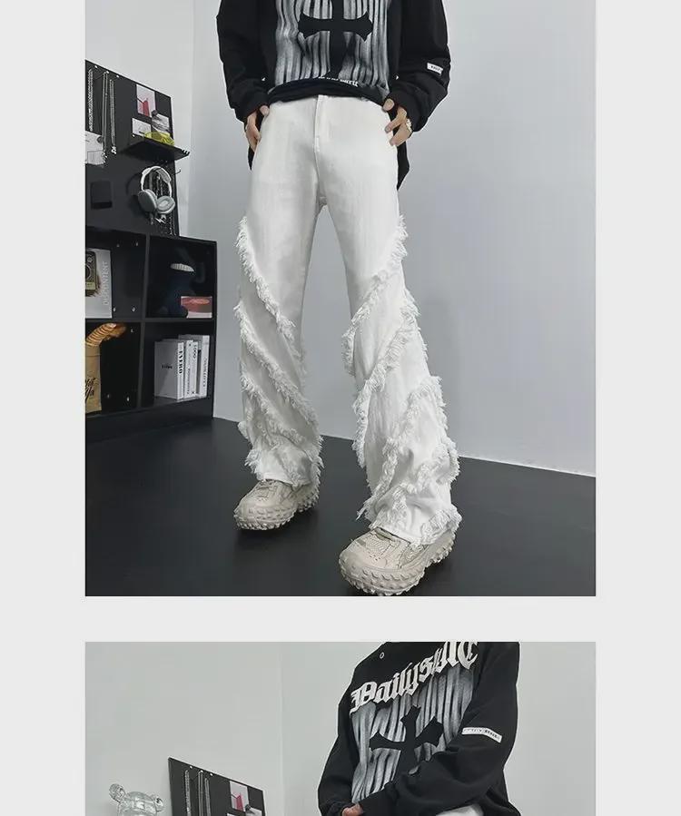 Мужские прямые джинсы Raw Edge High Street — модный летний дизайн в стиле американского хип-хопа