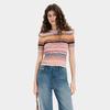 Pinko Стильная и роскошная футболка с цветовыми блоками и полосками, с коротким рукавом, для женщин, уменьшающая возраст, в дофаминовом стиле, облегающая, для работы и свиданий PEAF261238711