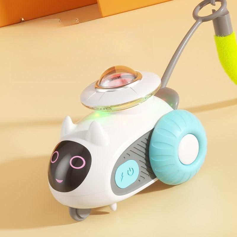Smart Electric Car Cat Toy Automatic Moving Interactive Toy Color Light Swing Feather Long Battery Life for Indoor Cats
