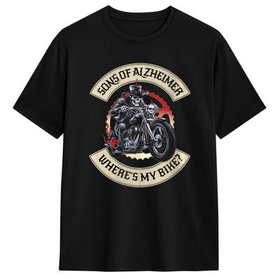 Men's Womens Sons of Alzheimer Where‘s My Bike Grumpy Old Biker T Shirts  100% Cotton Tops Amazing Short Sleeve Round Collar Tee