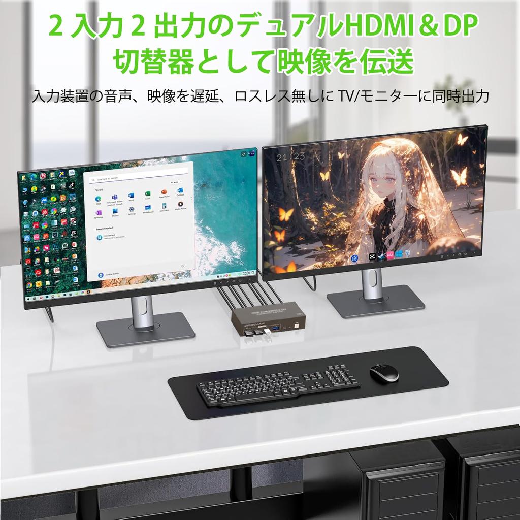 Переключение 2 мониторов Одновременный KVM-переключатель Двойной монитор 4K 60 Гц 2 порта 2 входа 2 выхода KVM-переключатель KVM-переключатель Клавиатура Мышь Принтер