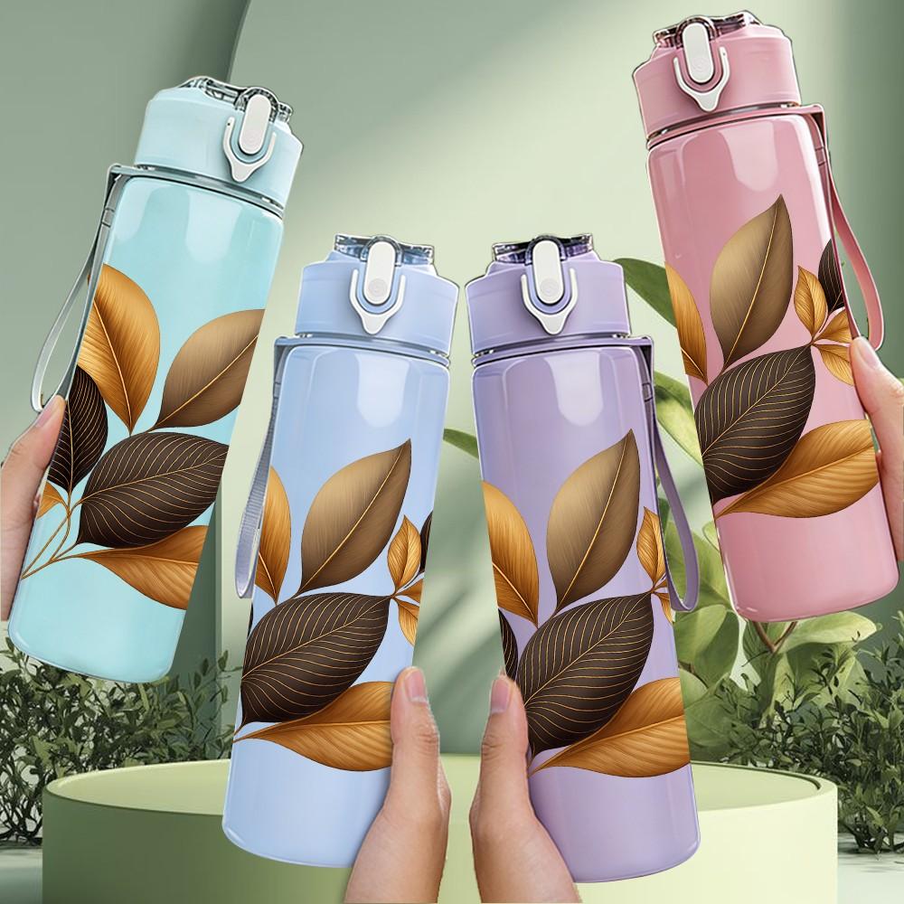 1PC Dried Autumn Leaf Branch 750ml Color Plastic Sports Water Bottle Leakproof Flip Straw Lid Suitable for Sports Office Home Use