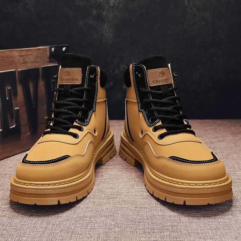 Мартинсы на толстой подошве с увеличением роста, мужские, осень-зима 2024, новые бархатные пустынные ботинки, мужские ботинки в стиле рабочей одежды, локомотивные ботинки