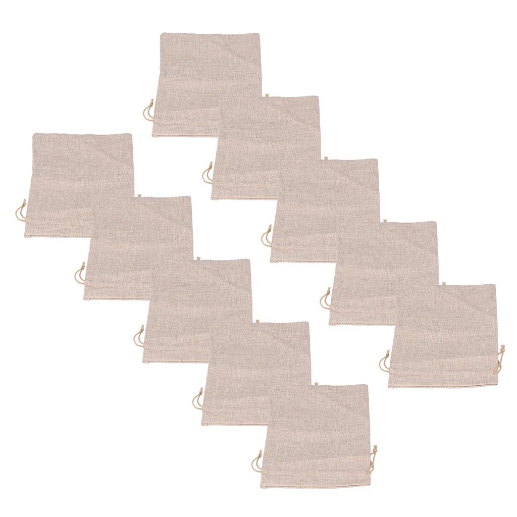 10 шт. Хлопково-льняной мешочек Маленький мешочек для хранения на шнурке 9 X 6,7 дюйма Многоразовый мешочек для хранения хлеба, цветов