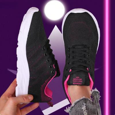 Черно-розовые женские кроссовки для бега Легкие Удобные Уличные Тренировочные Кроссовки Нескользящие Амортизирующие Платформенные Кроссовки для ходьбы