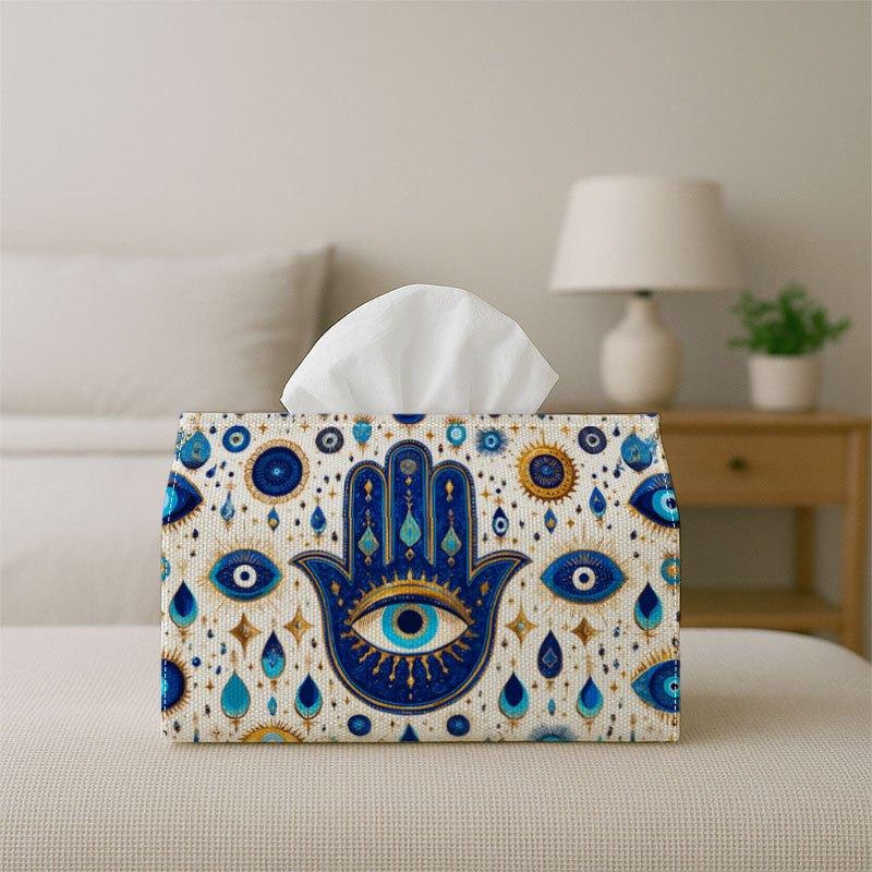 1pc Mystic Boho Hamsa Eye Tissue Box Cover - Bohemian Fabric Napkin Holder with Hamsa Hand Symbol, Tissue Dispenser Suitable for Home, Kitchen Decor,