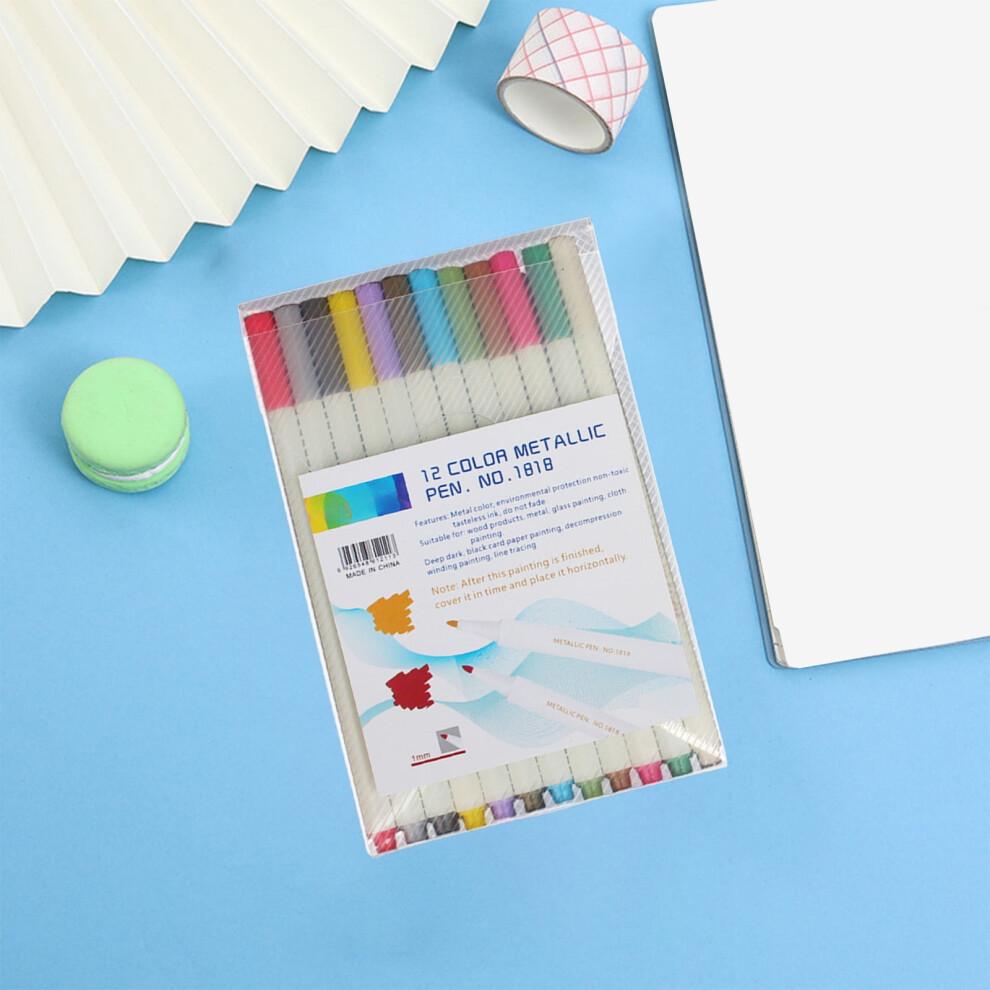 Metallic Painting Pen Set of 12 Color, Quick Dry Markers, Highlighters for Bible Journals Planners Books Notes