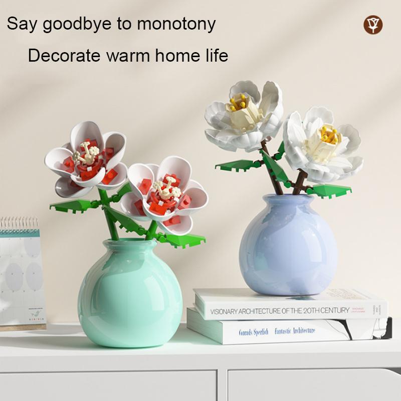 Building Block Pot Plant Bouquet of Flowers, Roses, Lily Building Blocks, Toys with Flower Pots, Cute Living Room Ornaments Gift
