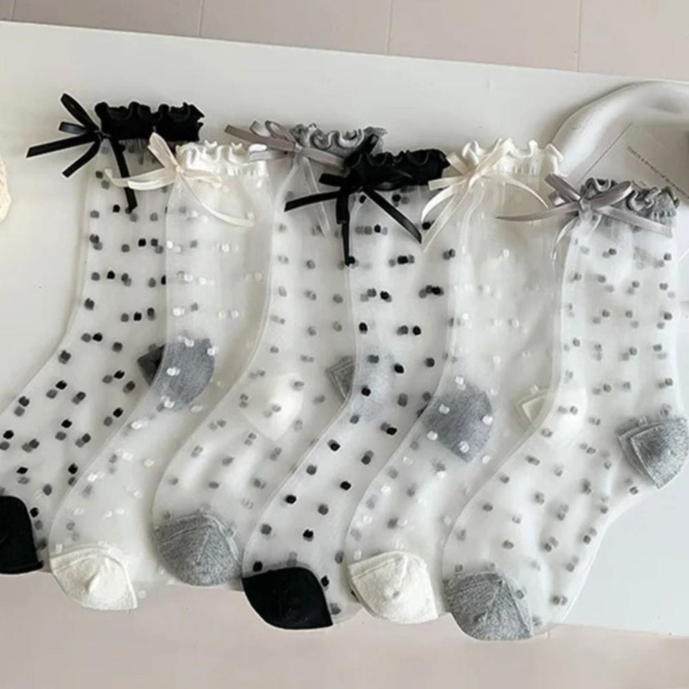 Soft Lolita Socks Crystal Silk Long Socks Comfortable Polka Dot Sock Girls