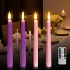 4pcs LED Taper Candles Pink Flameless Wedding Candle Timer Remote Battery-operated Table Home Decoration Electronic Candle