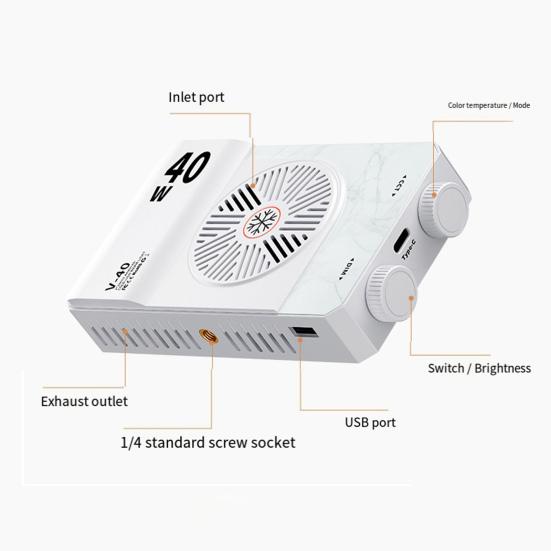Светодиодный накамерный свет 40 Вт со штативом Портативный Легкий 4400 мАч Перезаряжаемый Регулируемый Резьба 1/4 дюйма Видеосъемка Фотография Ручной заполняющий свет