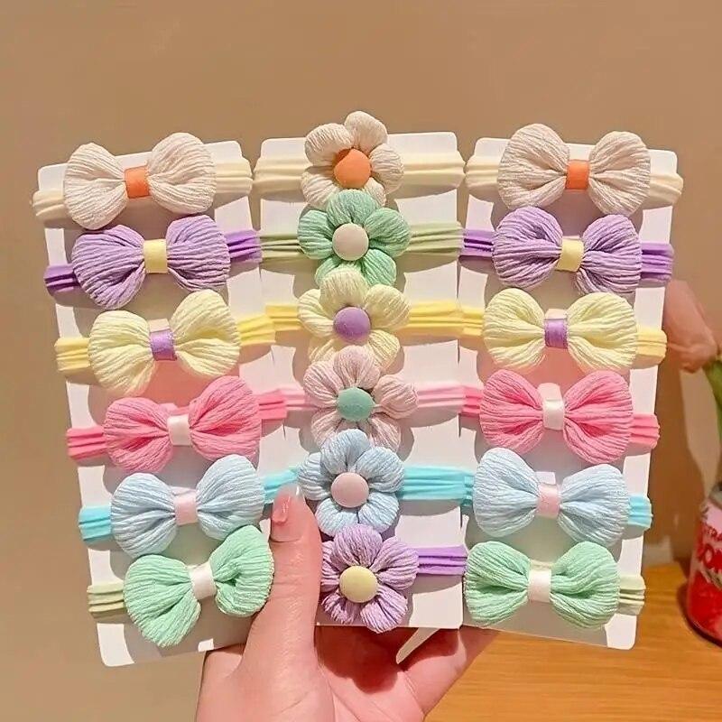 6 шт., резинки для волос с бантом для девочек ярких цветов, резинки для волос с цветком, детские эластичные резинки, держатель для хвоста, детские аксессуары для волос