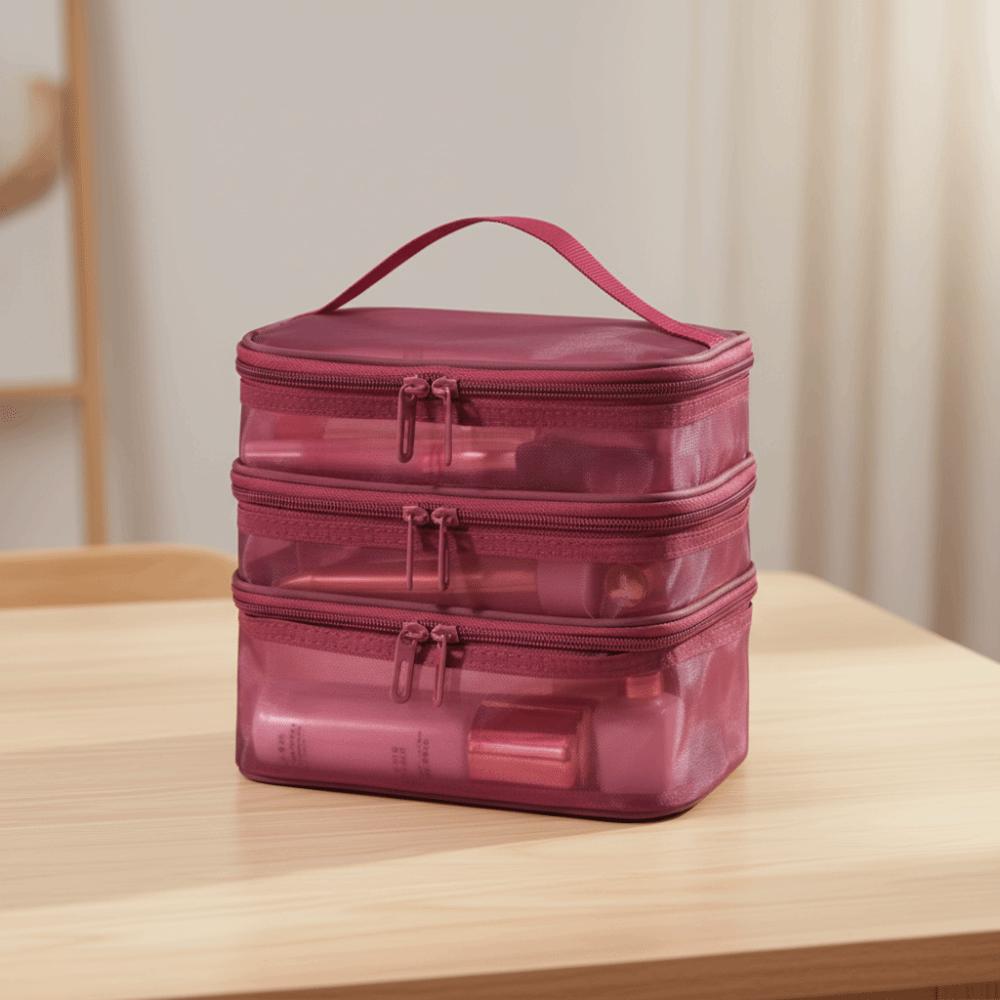 Multifunctional Transparent Mesh Travel Cosmetic Bag Storage 2/3 layer Toiletry Bag Large Capacity Makeup Case Cosmetic Storage