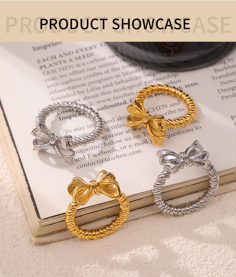 Элегантное кольцо-бантик «Императрица Цыси»: Роскошные позолоченные ювелирные изделия из титановой стали для женщин