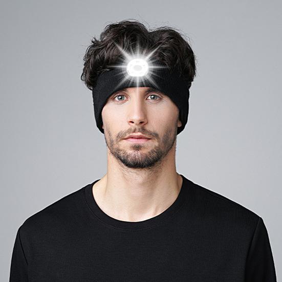 Sweat Headband High Brightness Detachable Light 3 Light-Modes Long Endurance Non-Slip Illumination Breathable