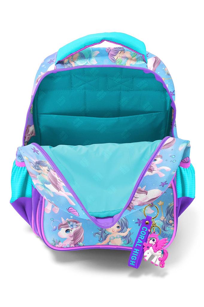 Коралловый детский школьный рюкзак с тремя отделениями, фиолетовый, розовый, единорог, русалка, 23657